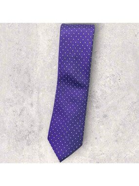 RODA Silk Tie ITALY Purple White Polka Dot W:2.7" EUC